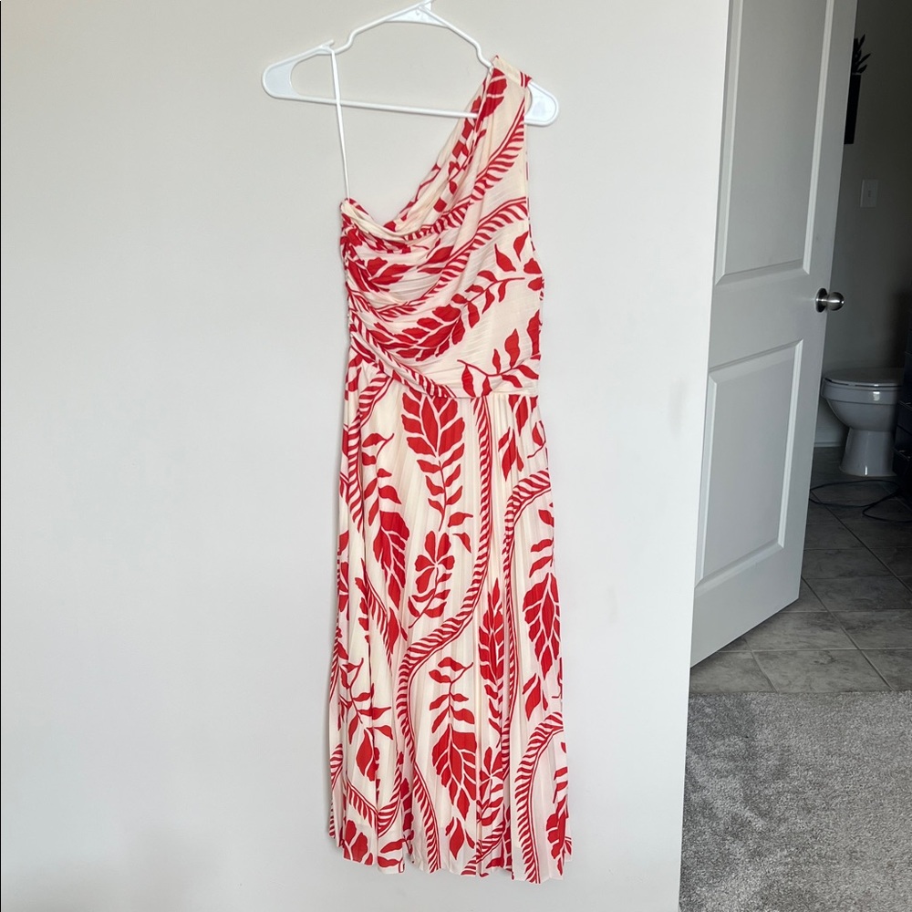 H&M One-Shoulder Dress in Red and Cream